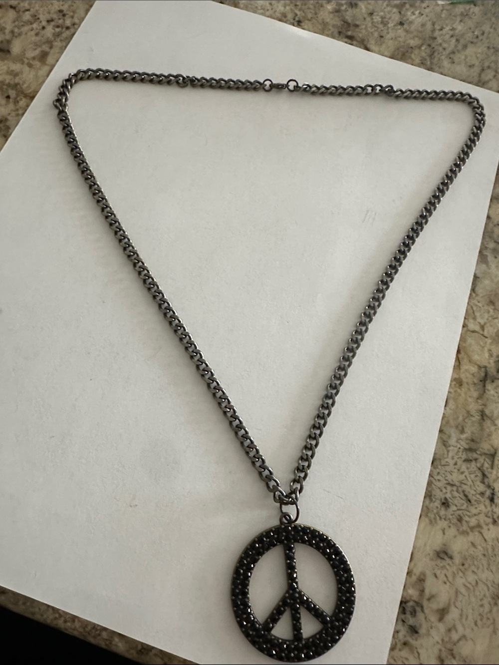 Gunmetal Peace Sign Pendant Necklace for Women 24โ chain